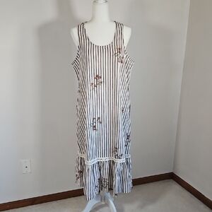 Bombay Paisley NWT XL Midi Dress Floral  Striped Ruffle Tier Lace Cotton Beachy